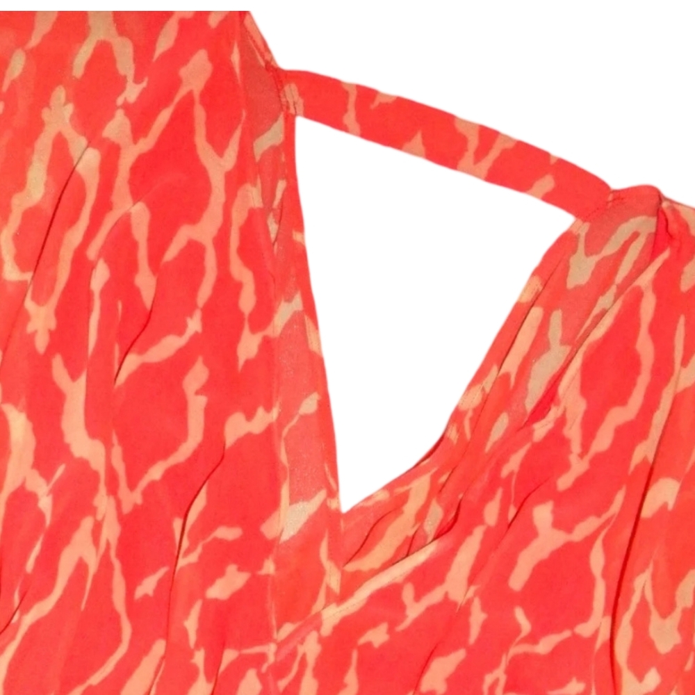 Bebe Orange Coral Double V-Neck Wrap Kimono Sheer Top Dress Size Small - Picture 5 of 10